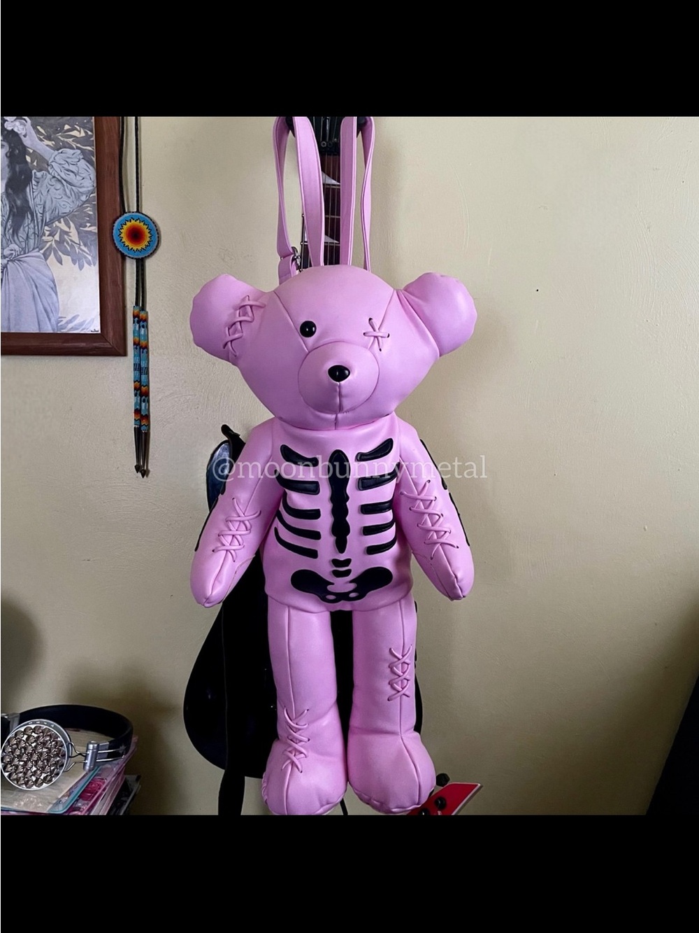 Rare!! Dolls Kill Current Mood Pink Skeleton Bear Backpack Bag Purse Goth Punk - Picture 2 of 9